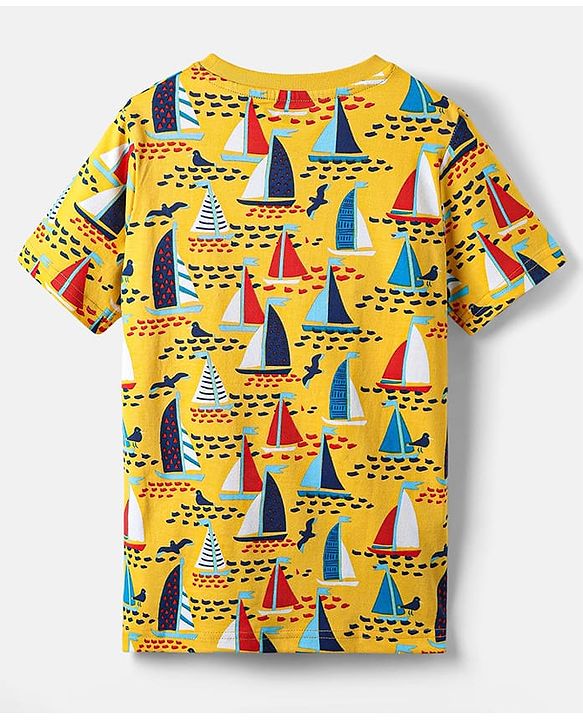 Pine Kids Single Jersey Knit Half Sleeves Co-Ord Night Suit with Boat Print - Yellow