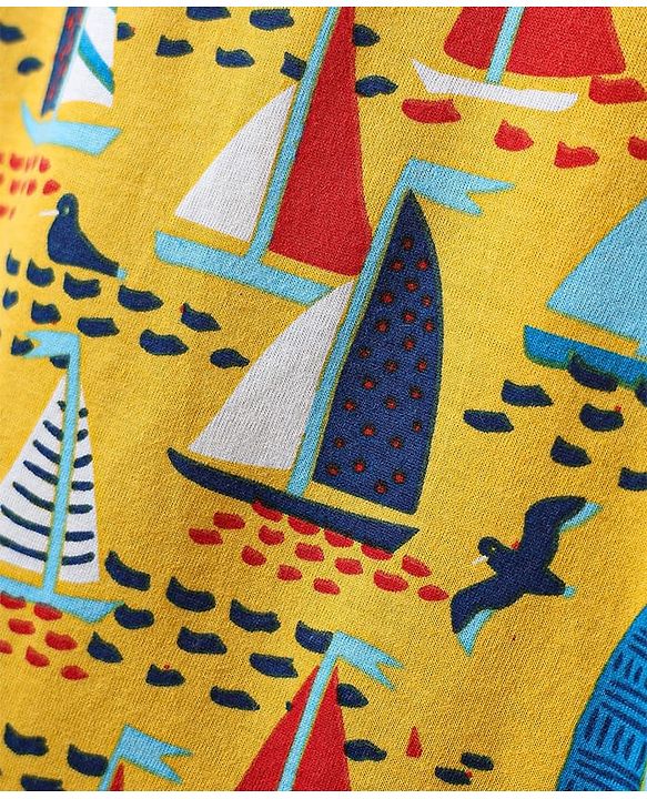 Pine Kids Single Jersey Knit Half Sleeves Co-Ord Night Suit with Boat Print - Yellow