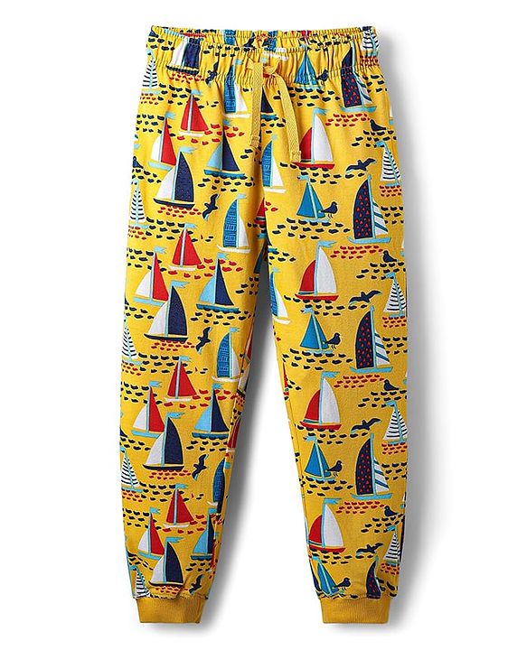 Pine Kids Single Jersey Knit Half Sleeves Co-Ord Night Suit with Boat Print - Yellow