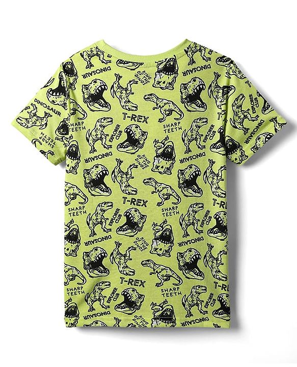 Pine Kids Single Jersey Knit Half Sleeves Co-ords Night Suit With Dino Print - Green
