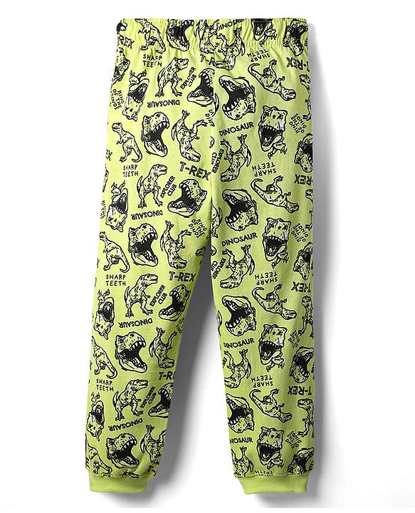Pine Kids Single Jersey Knit Half Sleeves Co-ords Night Suit With Dino Print - Green