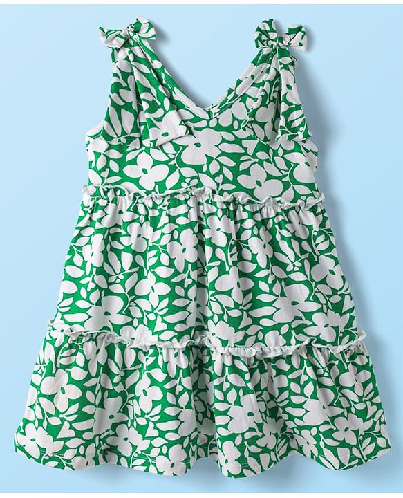 Babyhug Single Jersey Knit Floral Printed Frock with  Full Sleeves Shrug - Blue & White