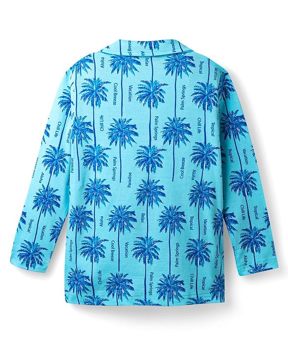 Pine Kids Single Jersey Knit Full Sleeves Co-ords Night suit With Tropical Theme Print - Light Blue