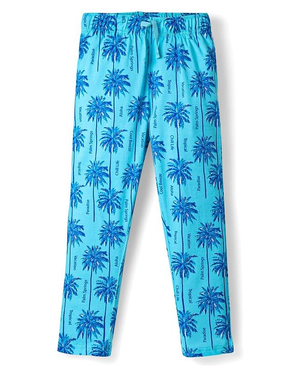 Pine Kids Single Jersey Knit Full Sleeves Co-ords Night suit With Tropical Theme Print - Light Blue