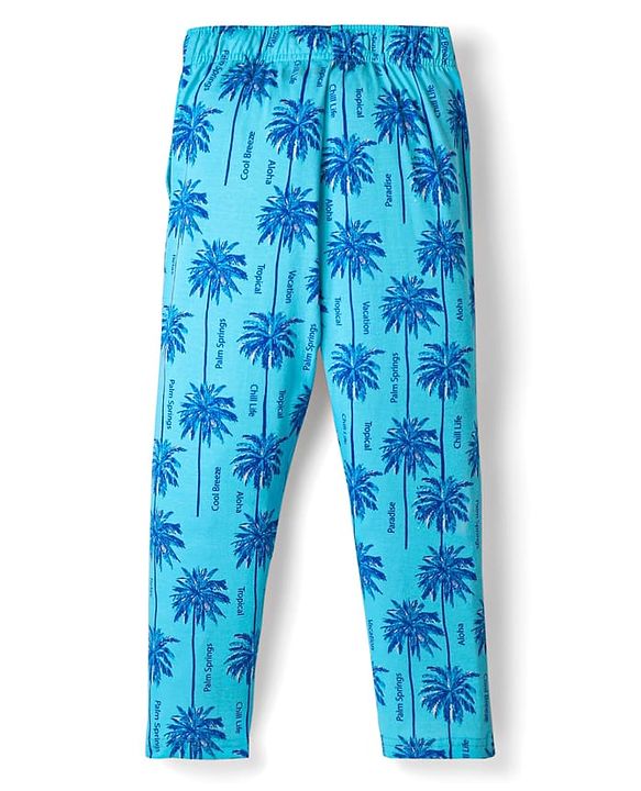 Pine Kids Single Jersey Knit Full Sleeves Co-ords Night suit With Tropical Theme Print - Light Blue