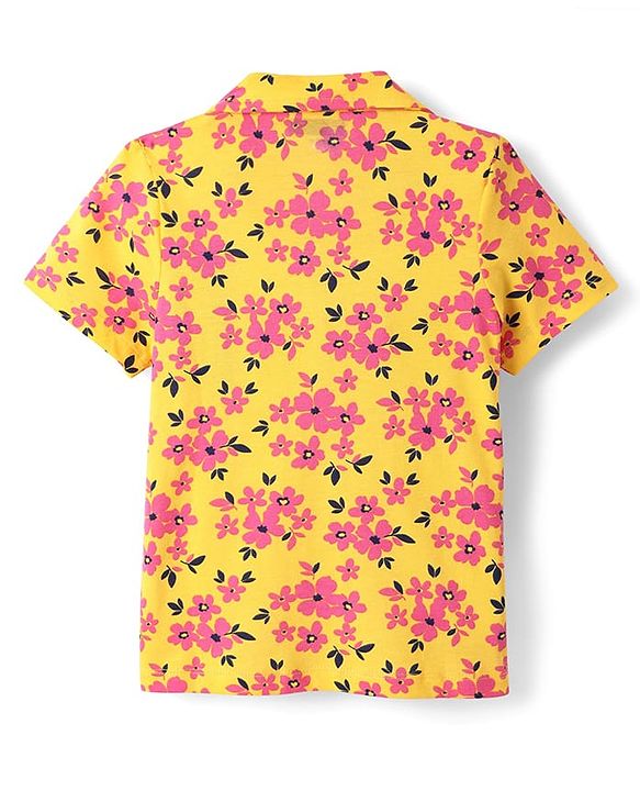 Pine Kids Single Jersey Knit Half Sleeves Co-Ord Night Suit With Floral Print - Gold