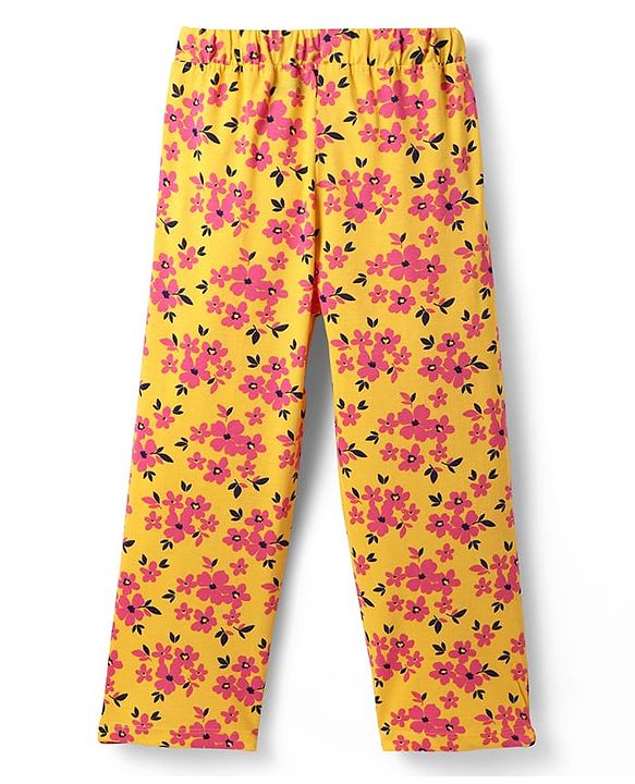 Pine Kids Single Jersey Knit Half Sleeves Co-Ord Night Suit With Floral Print - Gold