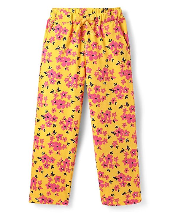 Pine Kids Single Jersey Knit Half Sleeves Co-Ord Night Suit With Floral Print - Gold
