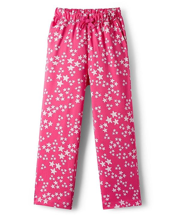 Pine Kids Single Jersey Knit Half Sleeves Co-Ord Night Suit With Star Print - Dark Pink