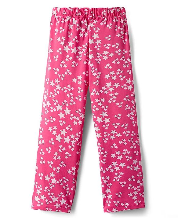 Pine Kids Single Jersey Knit Half Sleeves Co-Ord Night Suit With Star Print - Dark Pink