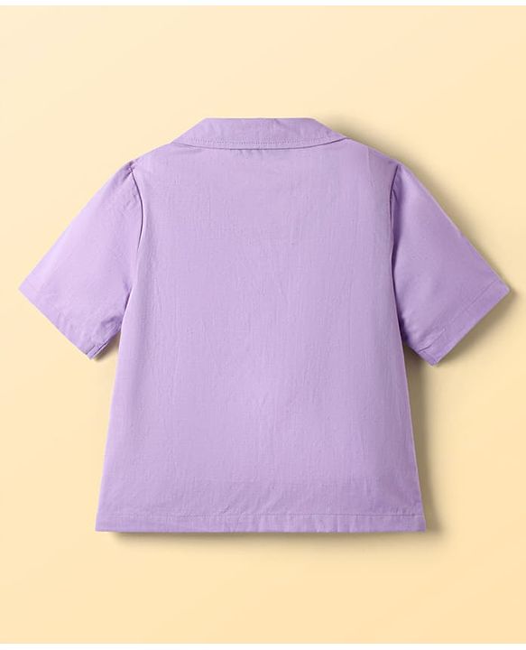 Pine Kids Cotton Woven Half Sleeves Solid Color Shirt Style Top with Inner Tee - Lavender