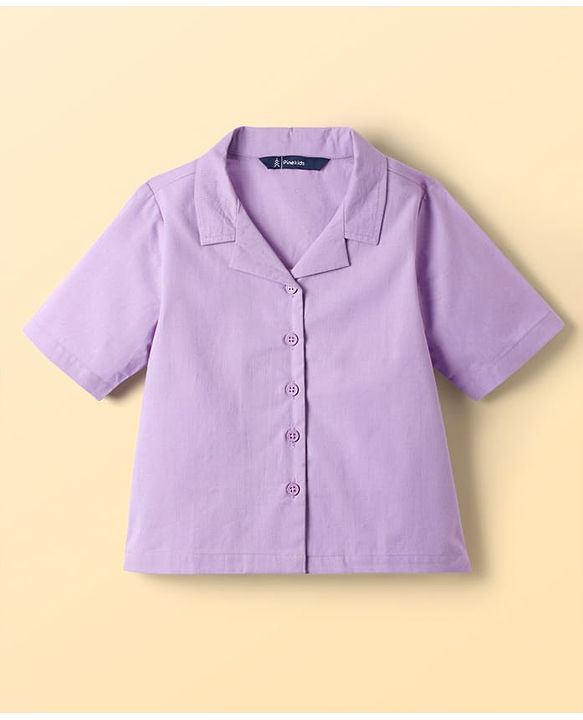 Pine Kids Cotton Woven Half Sleeves Solid Color Shirt Style Top with Inner Tee - Lavender
