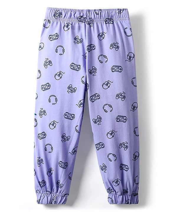 Pine Kids Single Jersey Knit Half Sleeves Co-ords Night Suit with Gaming Theme Print - Light Blue