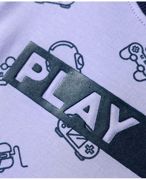 Pine Kids Single Jersey Knit Half Sleeves Co-ords Night Suit with Gaming Theme Print - Light Blue