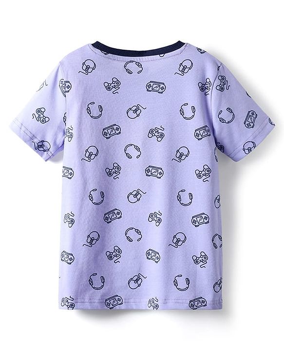 Pine Kids Single Jersey Knit Half Sleeves Co-ords Night Suit with Gaming Theme Print - Light Blue