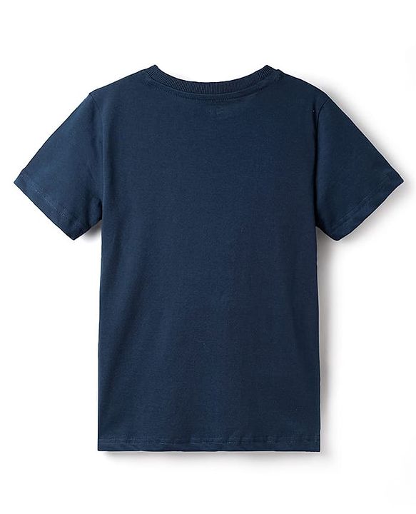 Pine Kids Single Jersey Knit Half Sleeves Night Wear With Text & Star Print - Navy Blue & Grey