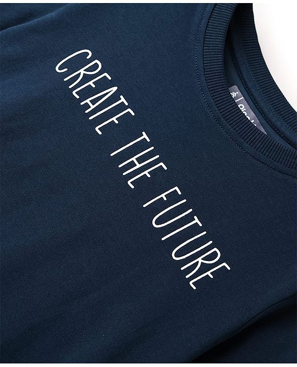 Pine Kids Single Jersey Knit Half Sleeves Night Wear With Text & Star Print - Navy Blue & Grey