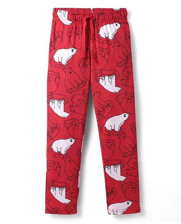 Pine Kids Single Jersey Knit Full Sleeves Co-Ord Night Suit With Polar Bear Print - Red