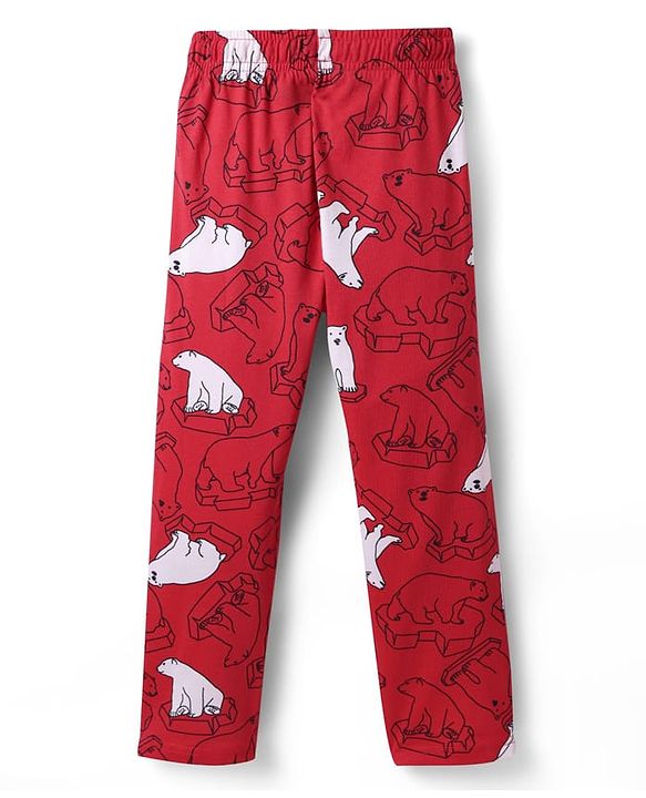 Pine Kids Single Jersey Knit Full Sleeves Co-Ord Night Suit With Polar Bear Print - Red