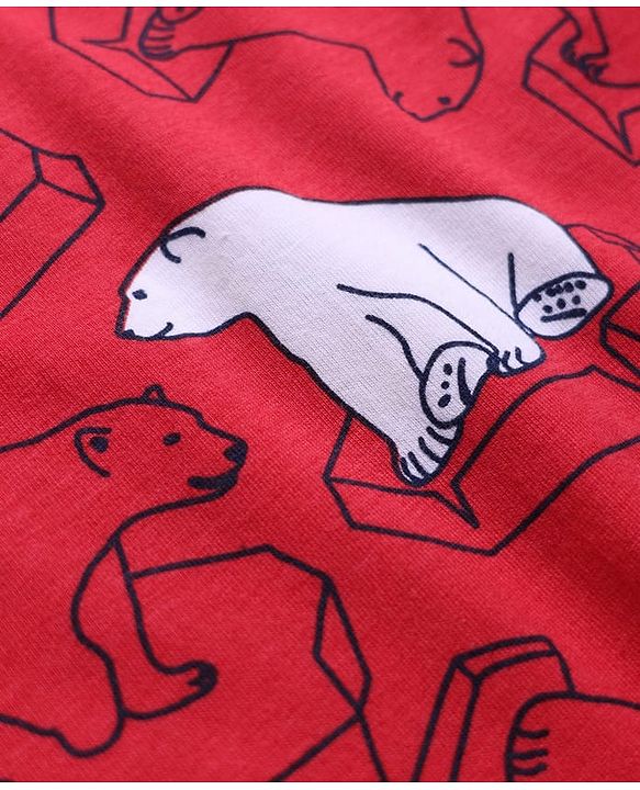 Pine Kids Single Jersey Knit Full Sleeves Co-Ord Night Suit With Polar Bear Print - Red