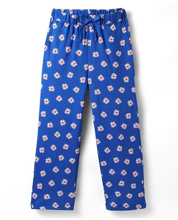 Pine Kids Single Jersey Knit Half Sleeves Co-Ord Night Suit With Floral Print - Blue