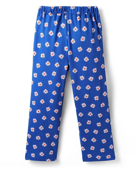 Pine Kids Single Jersey Knit Half Sleeves Co-Ord Night Suit With Floral Print - Blue