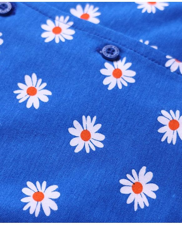Pine Kids Single Jersey Knit Half Sleeves Co-Ord Night Suit With Floral Print - Blue