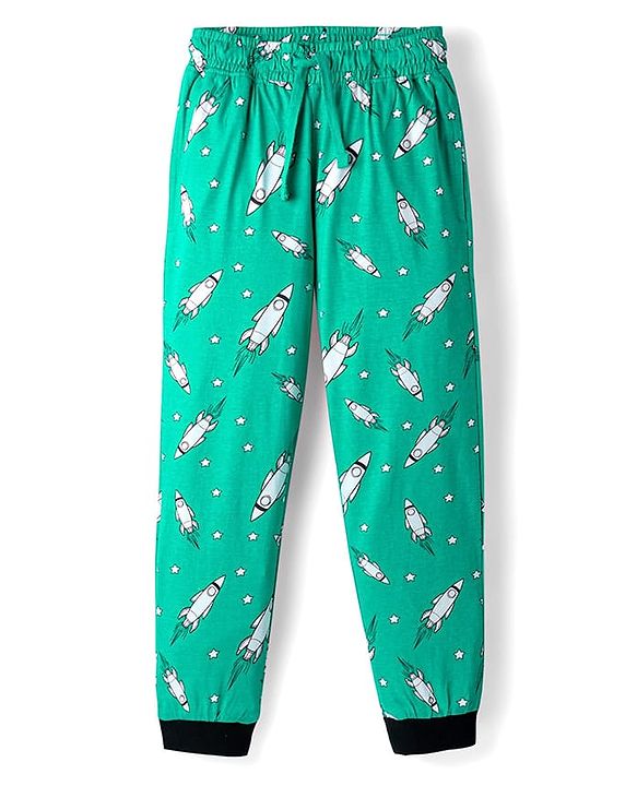 Pine Kids Single Jersey Knit Half Sleeves Co-ords Night Suit With Rocket Print - Green
