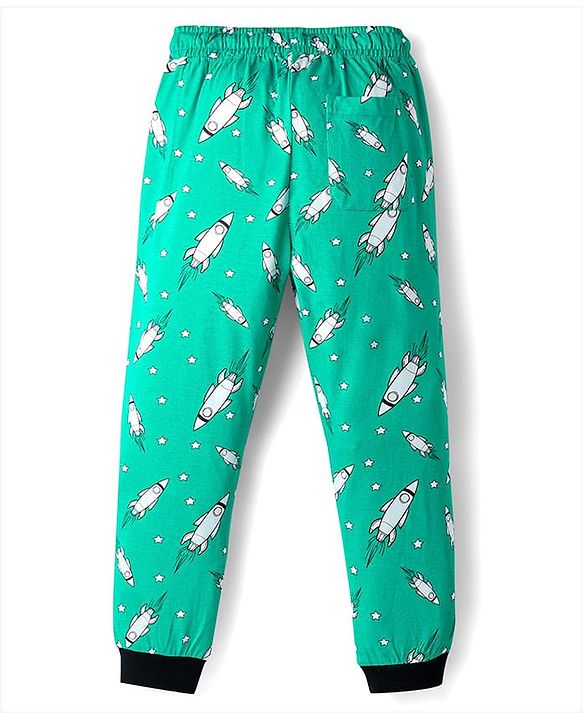 Pine Kids Single Jersey Knit Half Sleeves Co-ords Night Suit With Rocket Print - Green