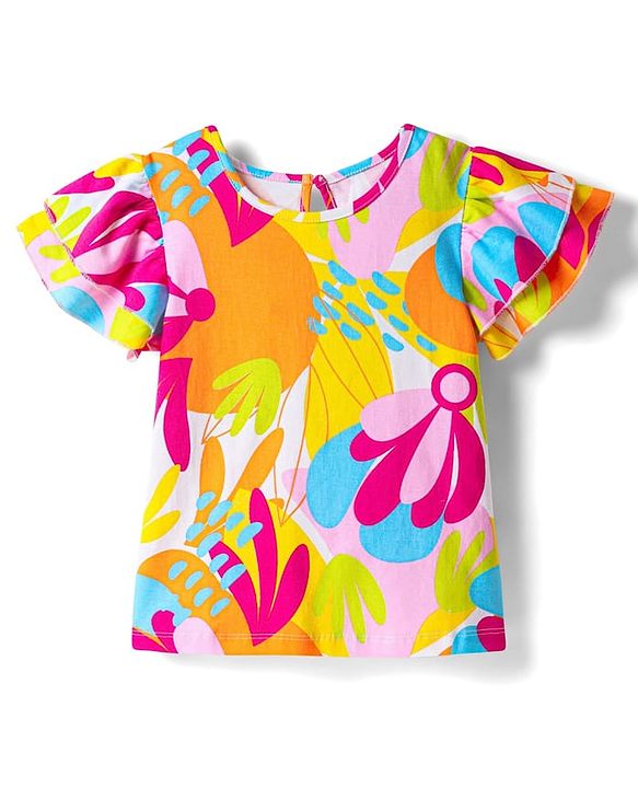 Pine Kids Cotton Knit Half Sleeves Floral Printed Top - Multicolor