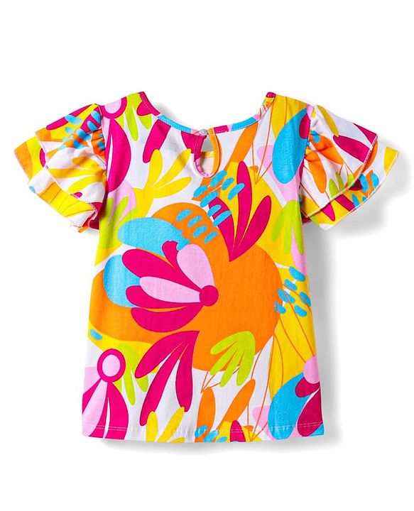 Pine Kids Cotton Knit Half Sleeves Floral Printed Top - Multicolor