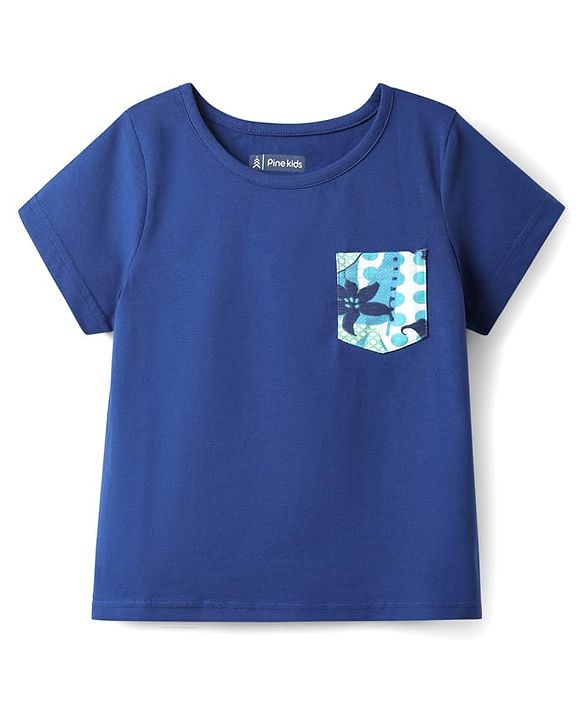 Pine Kids Single Jersey Knit Half Sleeves Night Suit with Floral Print - Navy Blue