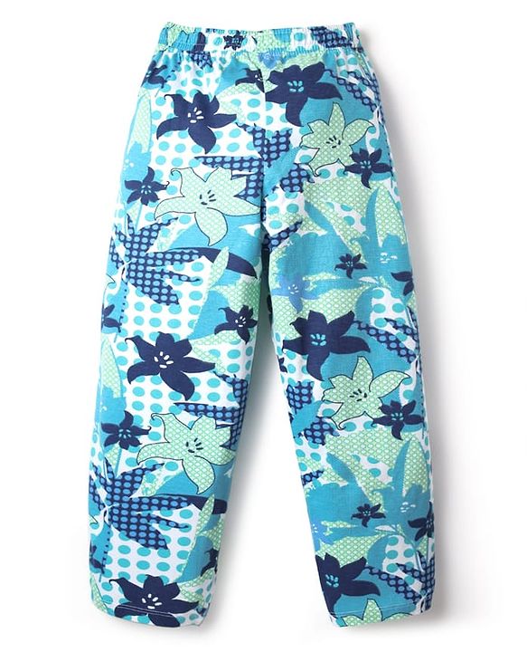 Pine Kids Single Jersey Knit Half Sleeves Night Suit with Floral Print - Navy Blue