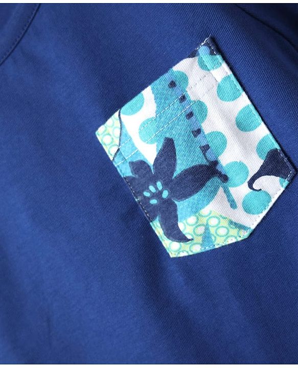 Pine Kids Single Jersey Knit Half Sleeves Night Suit with Floral Print - Navy Blue