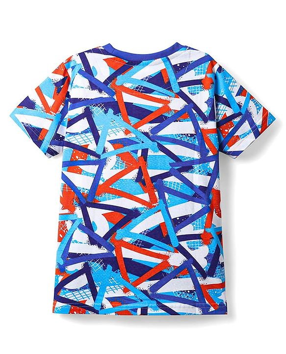 Pine Kids Single Jersey Knit Half Sleeves Co-ords Night Suit With Abstract Print - Royal Blue