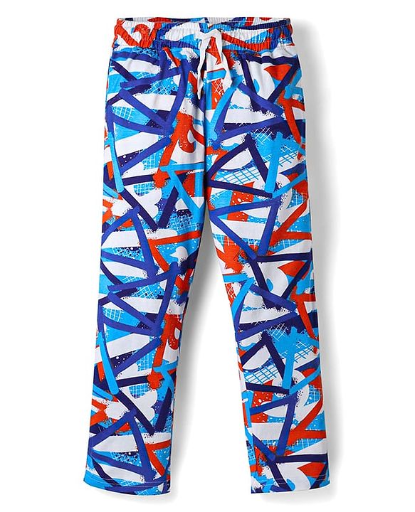 Pine Kids Single Jersey Knit Half Sleeves Co-ords Night Suit With Abstract Print - Royal Blue