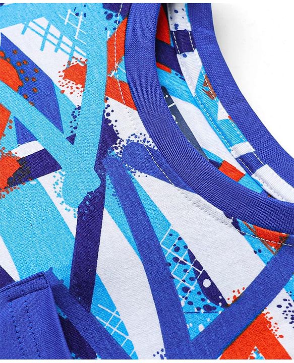 Pine Kids Single Jersey Knit Half Sleeves Co-ords Night Suit With Abstract Print - Royal Blue
