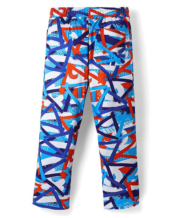 Pine Kids Single Jersey Knit Half Sleeves Co-ords Night Suit With Abstract Print - Royal Blue