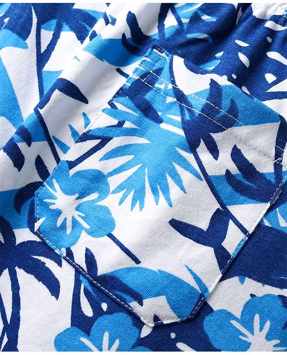 Pine Kids Single Jersey Knit Half Sleeves Co-ords Night Suit With Beach Theme Print - Light Blue