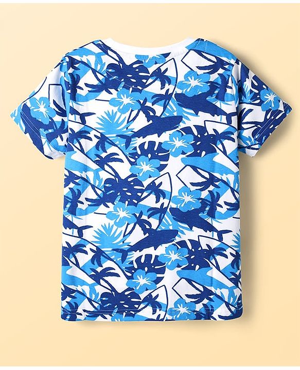Pine Kids Single Jersey Knit Half Sleeves Co-ords Night Suit With Beach Theme Print - Light Blue