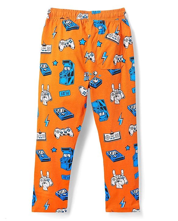 Pine Kids Single Jersey Knit Half Sleeves Co-ords Night Suit With Game Print - Orange