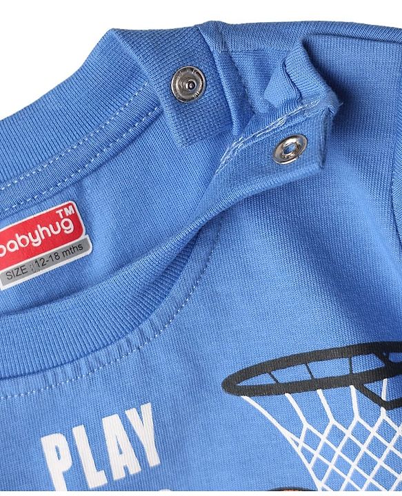 Babyhug Cotton Knit Full Sleeves Night Suit With Tiger & Basketball Print - Blue