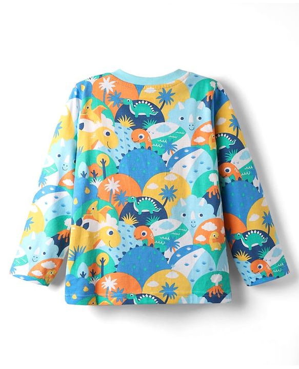 Babyhug Cotton Knit Full Sleeves Co-Ord Night Suit With Dino Print - Multicolor