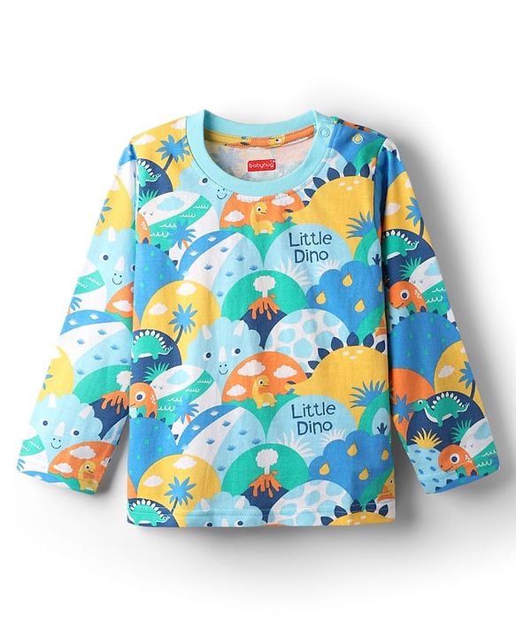 Babyhug Cotton Knit Full Sleeves Co-Ord Night Suit With Dino Print - Multicolor