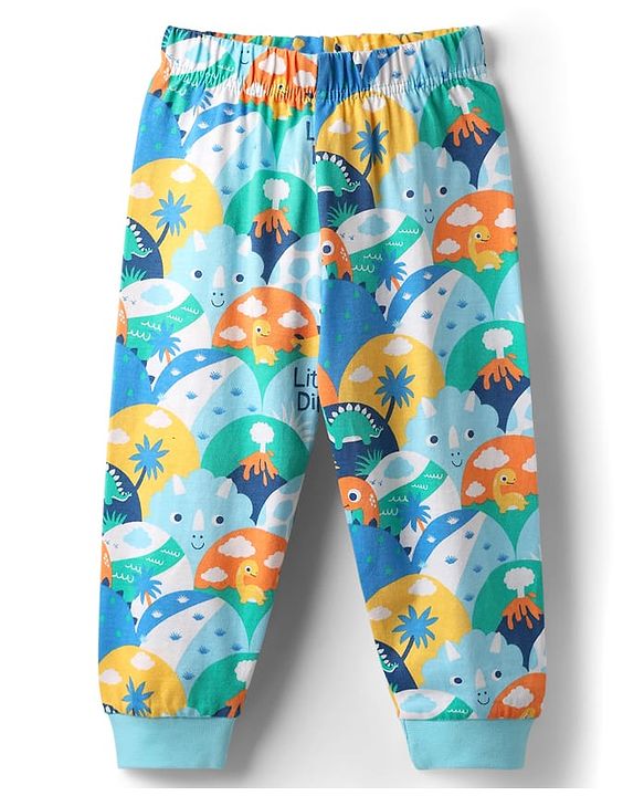 Babyhug Cotton Knit Full Sleeves Co-Ord Night Suit With Dino Print - Multicolor