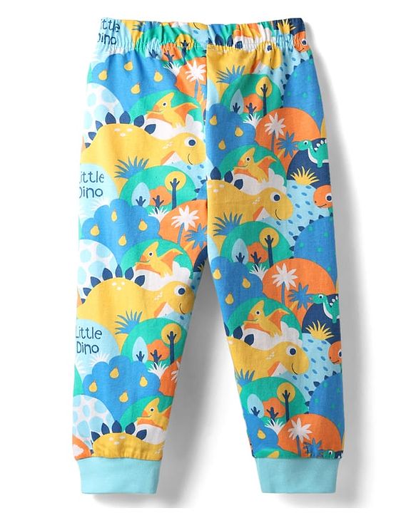 Babyhug Cotton Knit Full Sleeves Co-Ord Night Suit With Dino Print - Multicolor