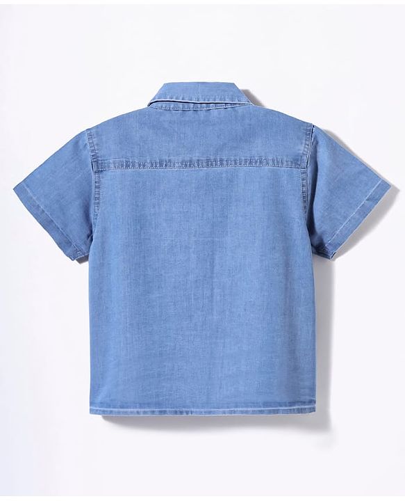 Pine Kids Cotton Woven Half Sleeves Solid Color Knotted Top - Light Blue