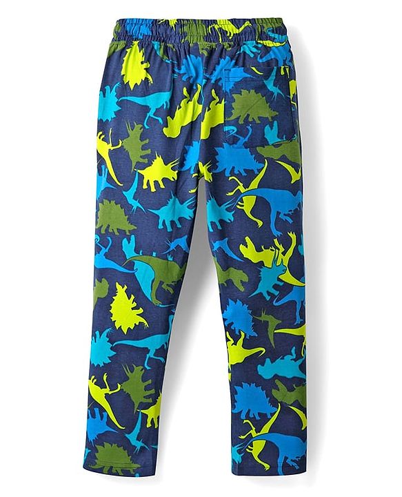Pine Kids Single Jersey Knit Half Sleeves Night Suit With Dino Print - Lime Green & Navy Blue