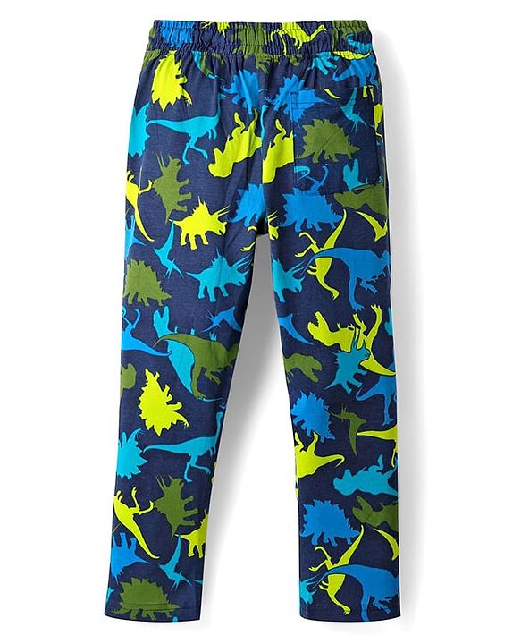 Pine Kids Single Jersey Knit Half Sleeves Night Suit With Dino Print - Lime Green & Navy Blue