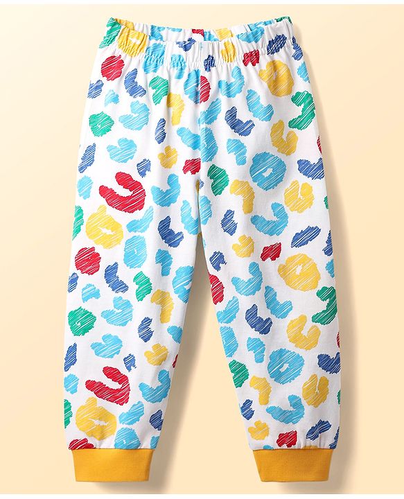 Babyhug Cotton Knit Full Sleeves Printed Co-Ord Night Suit - White